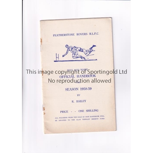 100 - FEATHERSTONE ROVERS      Handbook for season 1958/9, very slightly marked.     Generally good