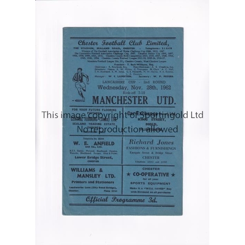 107 - MANCHESTER UNITED   Programme for the away Lancashire Senior Cup tie v Chester 28/11/62.   Good