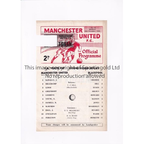 110 - MANCHESTER UNITED   Programme for the home Youth Cup Replay v Blackpool 16/12/68, token removed.   F... 
