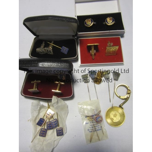 1472 - FOOTBALL CUFFLINKS AND PIN BADGES         Three sets of boxed cufflinks from the F.A., one pair of b... 