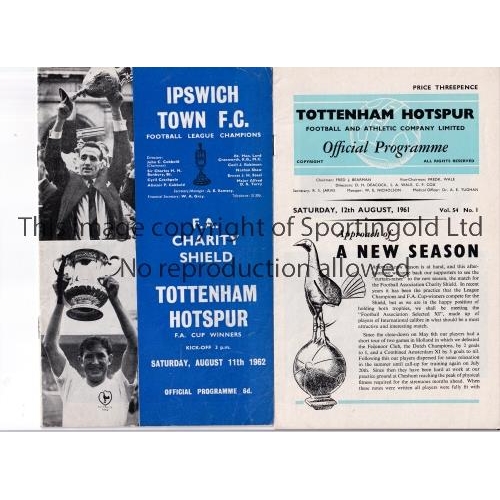 1493 - 1961 & 1962 CHARITY SHIELD      Two programmes: 1961 Tottenham Hotspur v FA Selected XI and 1962 Ips... 