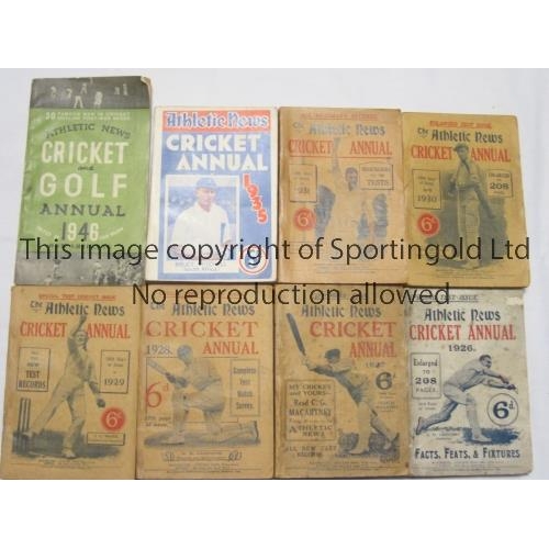 1839 - ATHLETIC NEWS CRICKET ANNUALS     Eight annuals, 1926, 1927, back cover marked, 1928, 1929, 1930, 19... 