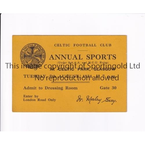 1841 - CELTIC      Ticket for the Annual Sports Day at Celtic Park, 7/8/1934.    Good