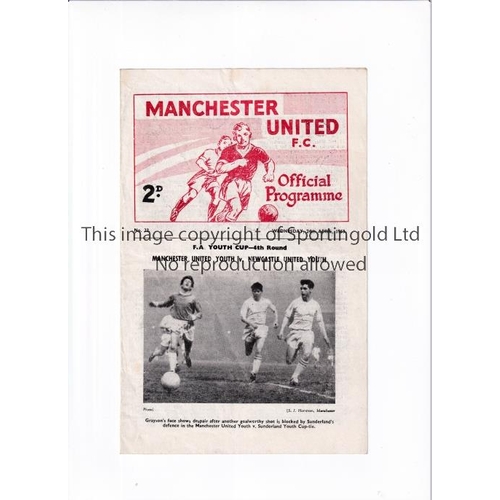 241 - MANCHESTER UNITED / GEORGE BEST       Programme for the home FA Youth Cup tie v Newcastle United 24/... 