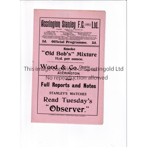 245 - ACCRINGTON STANLEY V NELSON 1923 / LEAGUE MATCH      Programme for the match at Accrington 21/4/1923... 
