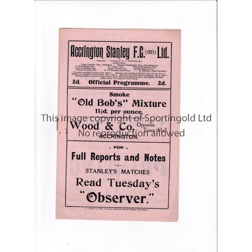 246 - ACCRINGTON STANLEY V HARTLEPOOLS UNITED 1923        Programme for the League match at Accrington 10/... 
