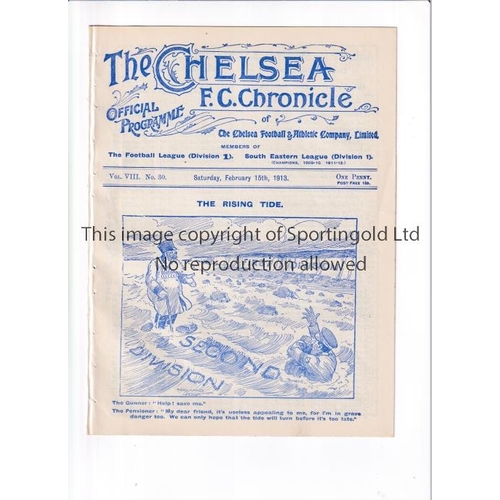 249 - CHELSEA V WOOLWICH ARSENAL 1913       Programme for the League match at Chelsea 15/2/1913, ex-binder... 
