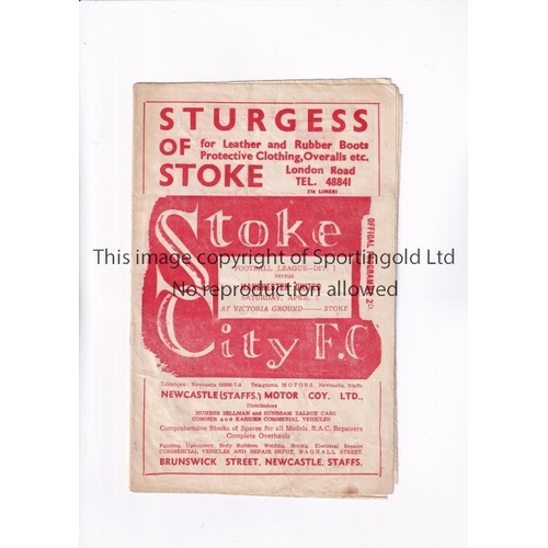 255 - MANCHESTER UNITED      Programme for the away League match v Stoke City 7/4/1951.     Generally good