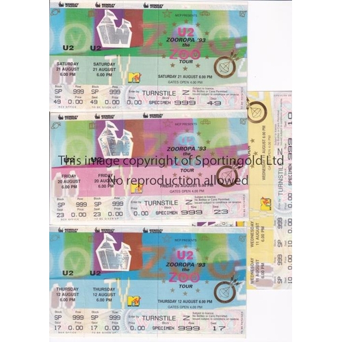 262 - U2 / ZOOROPA '93 WEMBLEY CONCERT       Four Specimen, Void tickets with 2 counterfoils for 4 days 11... 