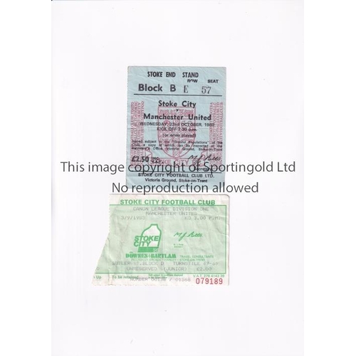 263 - MANCHESTER UNITED       Two tickets for away League matches v Stoke City 23/10/1980 and 3/9/1983, sl... 