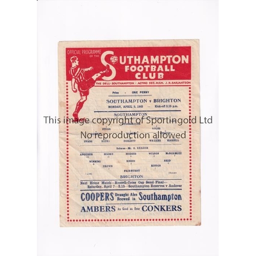 267 - SOUTHAMPTON V BRIGHTON 1945     Single sheet programme for the Friendly 2/4/1945 at Southampton, sli... 