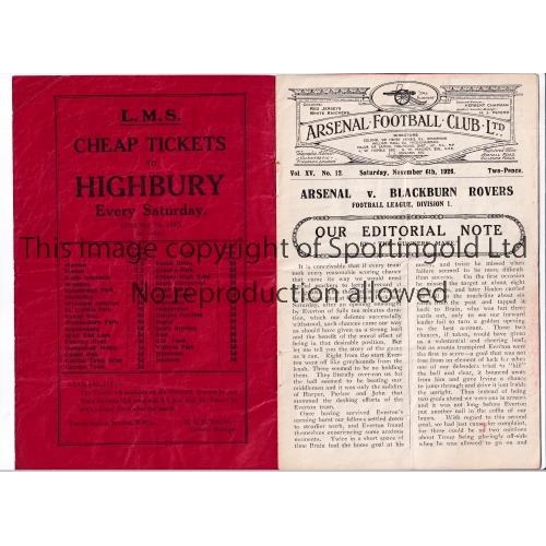 27 - ARSENAL    Programme for the home League match v Blackburn Rovers 6/11/1926, horizontal fold and sta... 