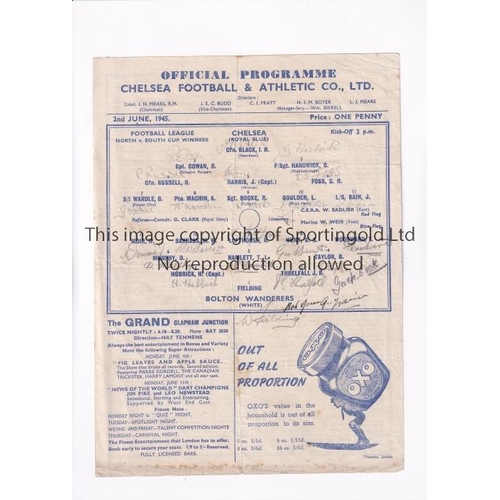 275 - CHELSEA V BOLTON WANDERERS 1945 / F.L. NORTH V SOUTH FINAL / AUTOGRAPHS      Single sheet programme ... 