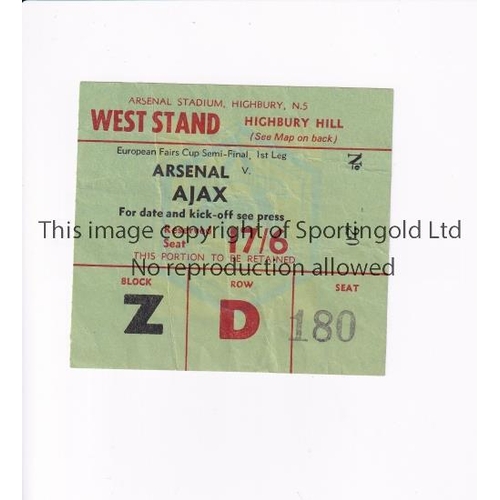 286 - ARSENAL      Ticket for the home Fairs Cup Semi-Final v Ajax 8/4/1970. Arsenal won the trophy in thi... 