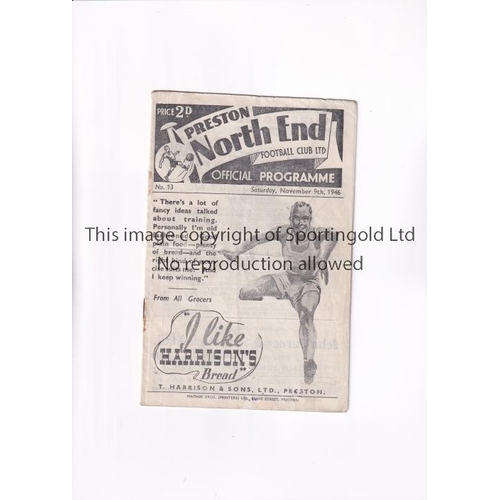 287 - ARSENAL      Programme for the away League match v Preston North End 9/11/1946, horizontal crease, t... 