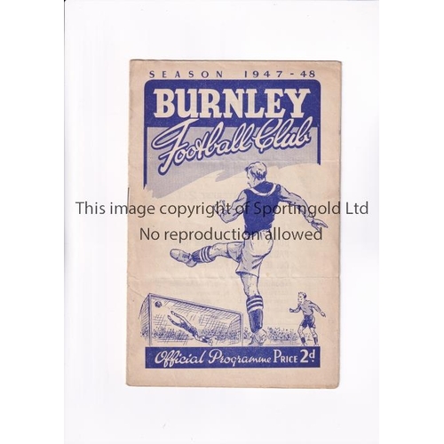 288 - ARSENAL      Programme for the away league match v Burnley 27/9/1947 in Arsenal's Championship seaso... 