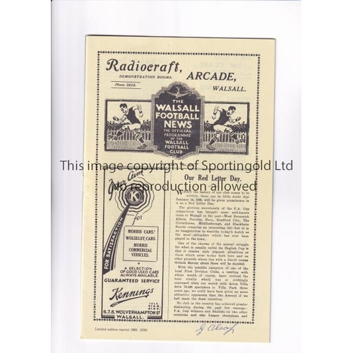 298 - WALSALL V ARSENAL 1933 FA CUP / AUTOGRAPH         Replica programme for the tie at Walsall 14/1/1933... 