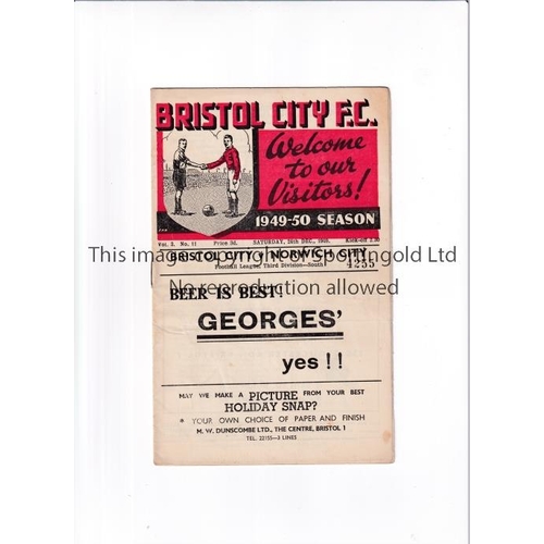 33 - BRISTOL CITY V NORWICH CITY 1949     Programme for the League match at Bristol City 24/12/1949, very... 