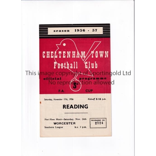 35 - CHELTENHAM TOWN V READING 1956 FA CUP      Programme for the tie at Cheltenham 17/11/1956.     Gener... 