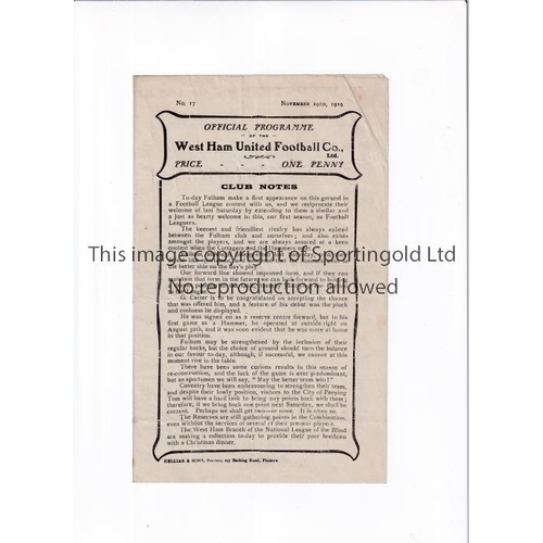 47 - WEST HAM UNITED V FULHAM 1919 / FIRST SEASON IN THE FOOTBALL LEAGUE     Programme for the League mat... 