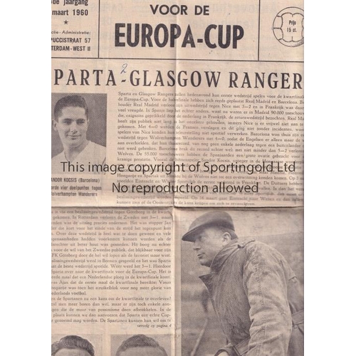 6 - GLASGOW RANGERS      Large four page issue programme for the match 9/3/1960 in Rotterdam v Sparta, f... 