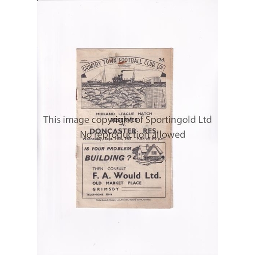 77 - GRIMSBY TOWN V DONCASTER ROVERS 1951      Programme for the Midland League match at Grimsby 19/9/195... 