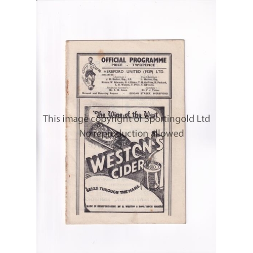 80 - HEREFORD UNITED V STAFFORD RANGERS 1947 FA CUP      Programme for the tie at Hereford 4/10/1947, sli... 