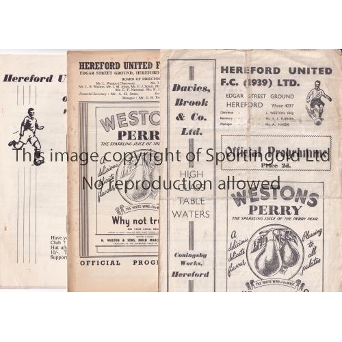82 - HEREFORD UNITED    Twenty home programmes v Dartford and Leyton, both 52/3 creased and minor tears, ... 