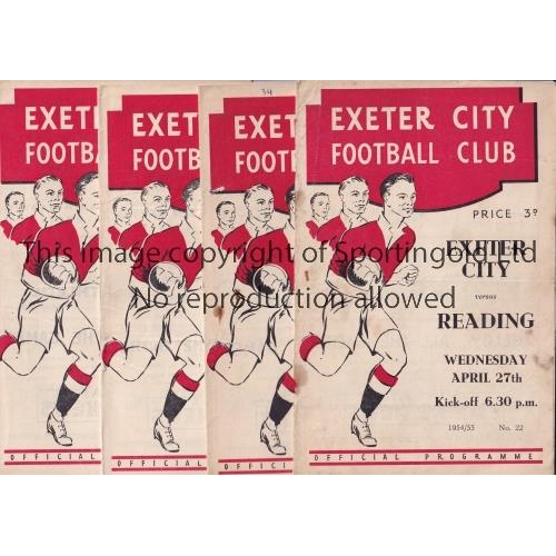 88 - EXETER CITY     Four home programmes for season 1954/5 v Leyton Orient, Southend United, both with s... 