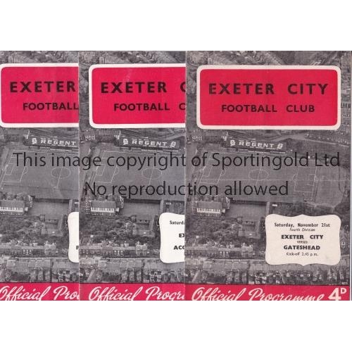 90 - EXETER CITY     Three home programmes v Gateshead 59/60, last League season for Gateshead, Accringto... 