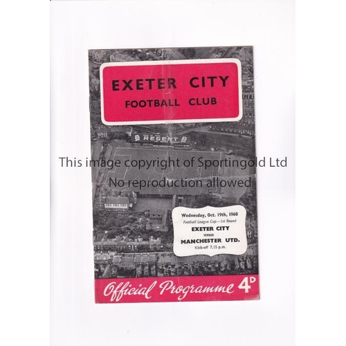 91 - MANCHESTER UNITED     Programme for the their first League Cup tie away v Exeter City 19/10/1960, sl... 