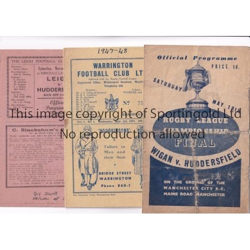 95 - RUGBY LEAGUE PROGRAMMES     Three programmes: 1946 Championship Final at Manchester City FC, Wigan v... 