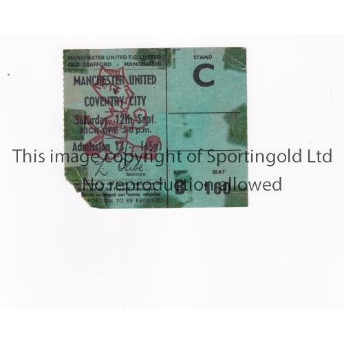 122 - MANCHESTER UNITED Ticket for the home League match v Coventry City 12/9/1970, tape marks and minor p... 