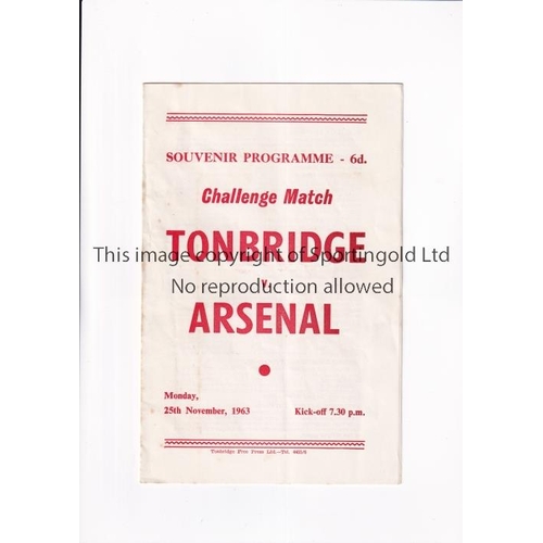 124 - ARSENAL      Programme for the away First team Friendly v Tonbridge 25/11/1963, team changes and sco... 