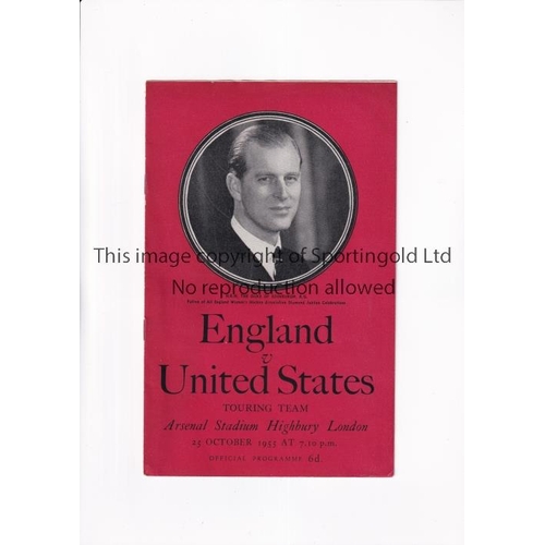 125 - INTERNATIONAL HOCKEY AT ARSENAL F.C. 1955       Programme for England v United States 25/10/1955 at ... 