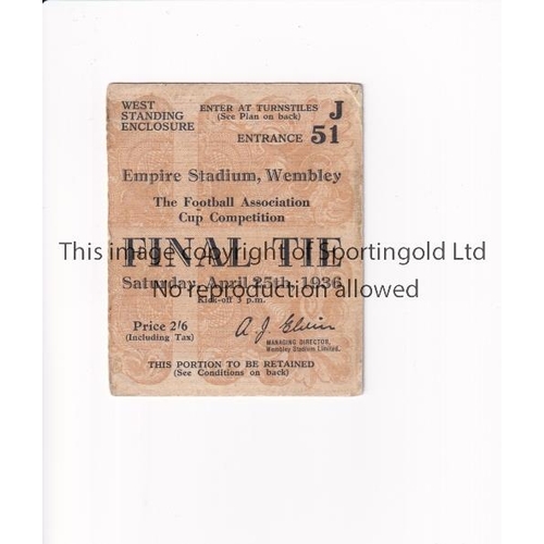 152 - ARSENAL / FA CUP 1936    Ticket for the FA Cup Final tie v Sheffield United at Empire Stadium 25/4/1... 