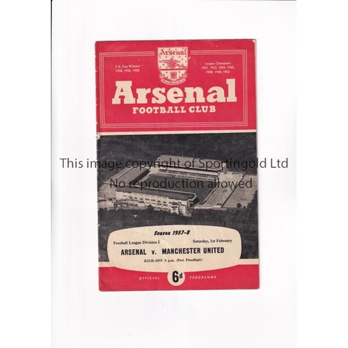 157 - ARSENAL V MANCHESTER UNITED 1958 / LAST LEAGUE MATCH BEFORE MUNICH      Programme for the last Leagu... 