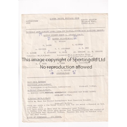 164 - ARSENAL      Single sheet programme for the away South East Counties League match v Leyton Orient 15... 