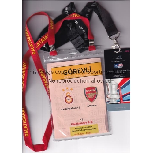 166 - ARSENAL        Two lanyard passes for Club Wembley FA Cup with Budweiser Final v Hull City 17/5/2014... 