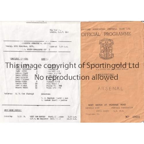 167 - ARSENAL       Two programmes for the away Youth Cup 5th round tie v Watford 18/3/1965, creased, tape... 