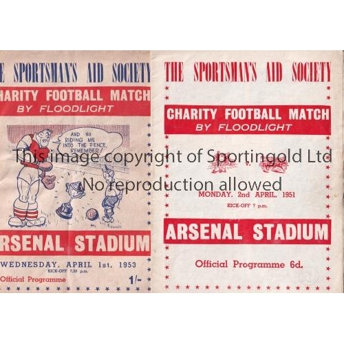 170 - NEUTRAL MATCHES AT ARSENAL FC     Two programmes for the Charity Football matches both played at Ars... 