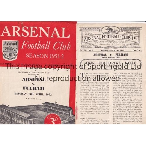 171 - ARSENAL      Two programmes for the home London Combination League match v Fulham 27/8/1927, lacking... 