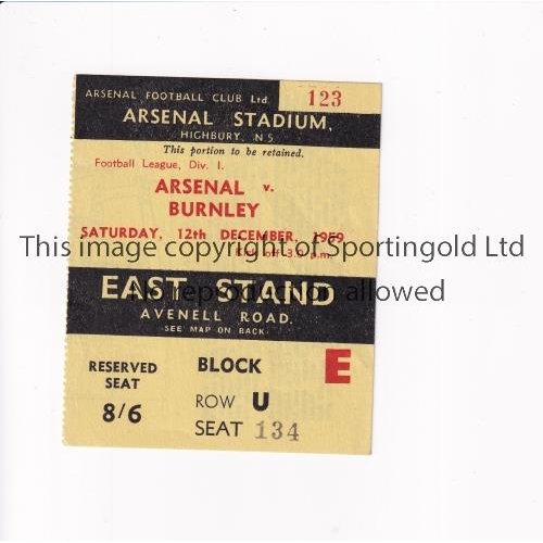 8 - ARSENAL     Ticket FOR THE HOME League match v Burnley 12/12/1959, writing on the reverse. Burnley w... 