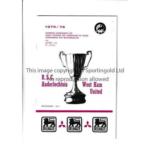 1471 - 1976 ECWC FINAL / ANDERLECHT V WEST HAM UNITED       Programme for the match at Heysel Stadium in Br... 