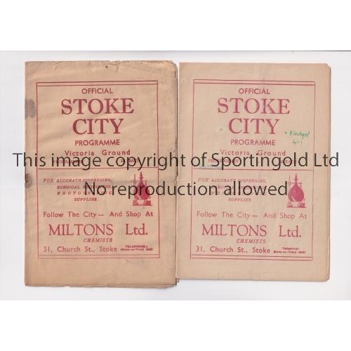 177 - STOKE CITY      Two home programmes for season 1946/7 v Blackpool, writing on the cover, slightly cr... 