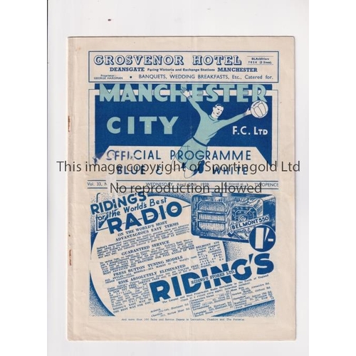 107 - MANCHESTER CITY V SHEFFIELD WEDNESDAY 1939     Programme for the League match at City 26/4/1939, sli... 