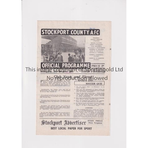 1095 - STOCKPORT COUNTY V ROCHDALE 1946           Programme for the League match at Stockport 26/12/1946, t... 