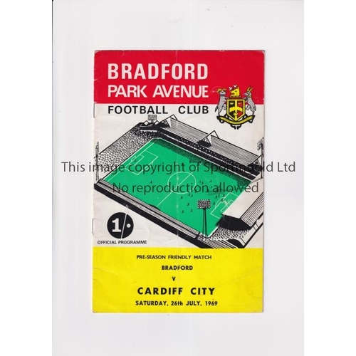 1097 - BRADFORD PARK AVENUE V CARDIFF CITY 1969  FRIENDLY / LAST LEAGUE SEASON         Programme for the Pr... 