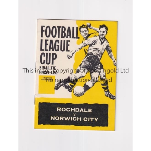 1110 - 1962 LEAGUE CUP FINAL / ROCHDALE V NORWICH CITY       Programme for the League Cup Final 1st Leg tie... 