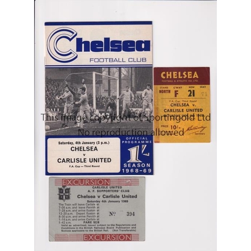 1120 - CHELSEA      Programme, ticket, with tape mark on the edge and Carlisle Supporters' Club itinerary f... 